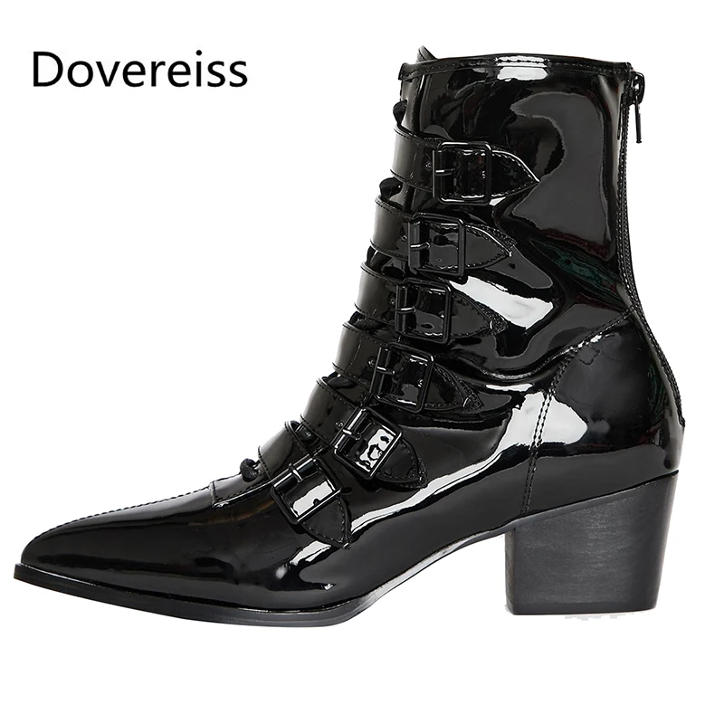 

Dovereiss Fashion Women's Shoes Winter concise sexy new Zipper Buckle Short boots new red pink Chunky heels Pointed toe 33-48