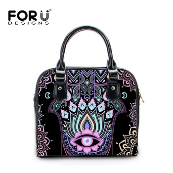 

FOURDESIGNS Hamsa Fatima Hand Printing Famous Designer Brand Women Leather Handbag Crossbody Bucket Clutch Portable Sac Femme