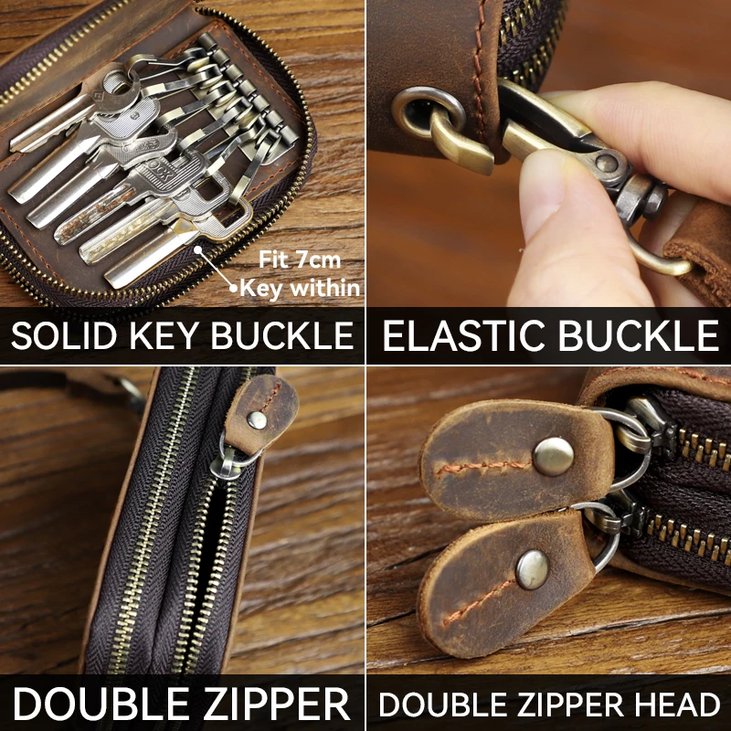 Genuine Leather Key Wallet Keychain Zipper Men Car Key Holder Case