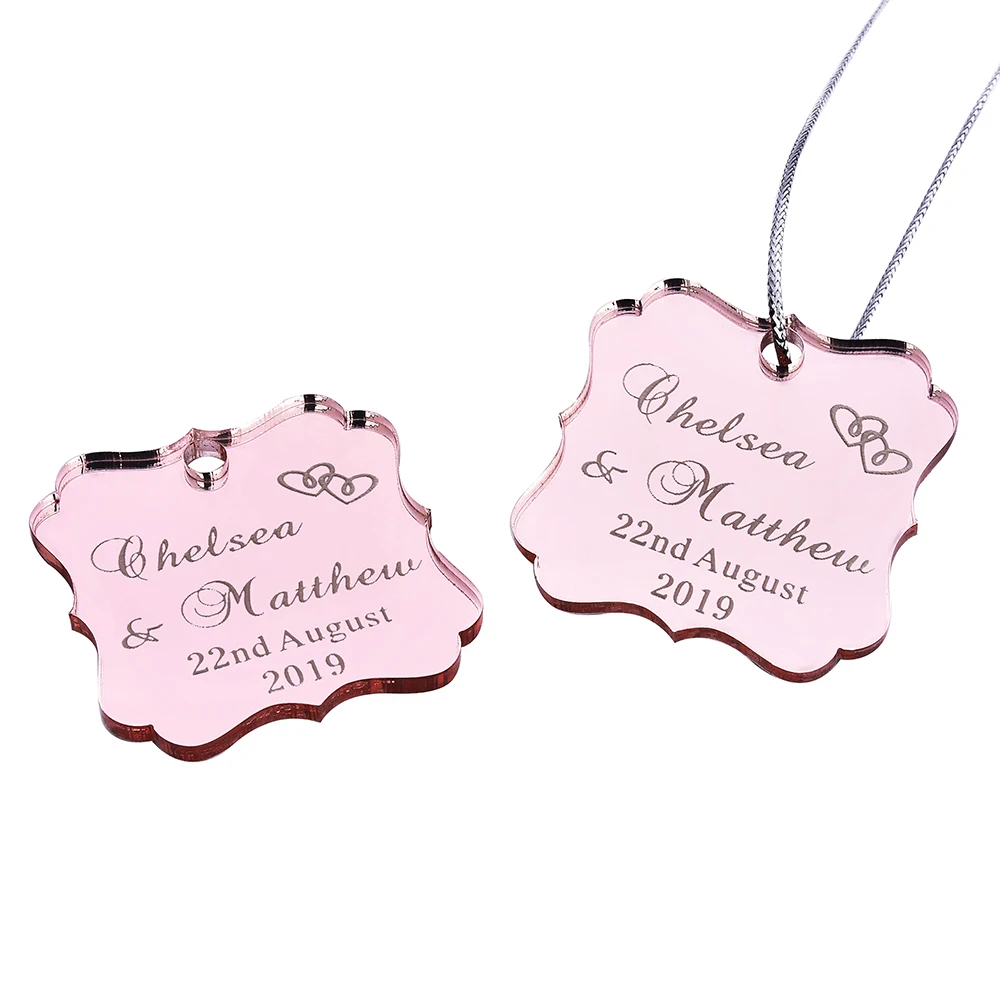20PCS Personalized Engraved Mirror Rose Gold Square Baby Shower Lettering Name Card Tags Wedding Tags Party Gift Tags Favors - Цвет: Style 11