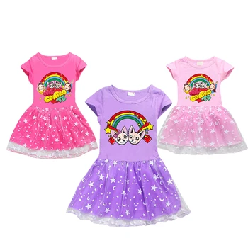 

2020 Me Contro Te Cartoon Flower Girl Dresses Stars Moon Princess Costume Europe Casual Toddler Birthday Kids Clothes 4-8 Years