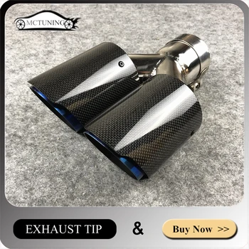 

1PCS Car styling Double Muffler pipe Carbon fiber + Stainless steel Blue Burnt Universal Auto Exhaust tailtip end pipe