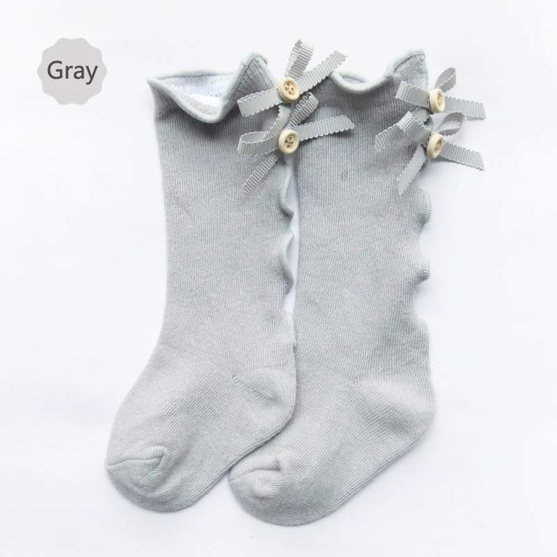 Детские носки для малышей, Анжелес гольфы для малышей милые хлопковые носки с бантиком и пуговицами для мальчиков и девочек От 0 до 8 лет - Цвет: Серый