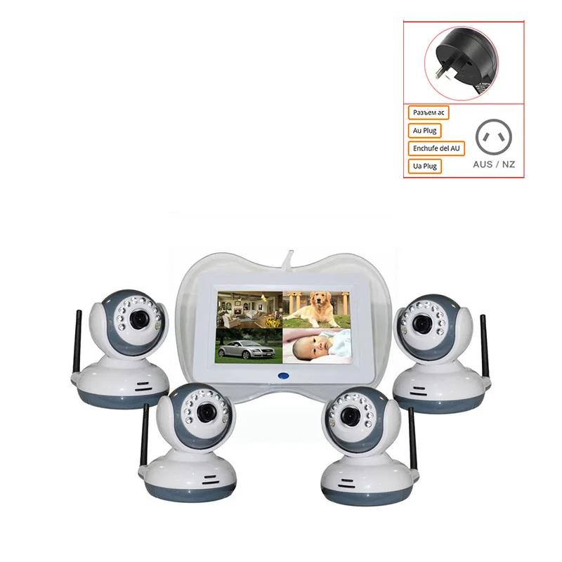AU -4cameras 7-дюймовый ЖК-дисплей для мульти 4 камеры GPS трекер с длительным временем автономной работы при обнаружении движения VOX переговорное устройство с режимом ночной съемки видеорегистратор движения спальный монитор de baby - Цвет: AU -4cameras