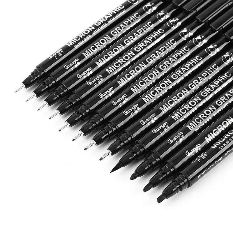 Ручка для рисования Fineliner, черные чернила 005 01 02 03 05 08 микрон, ручка для рисования, набор для школы и офиса - изображение