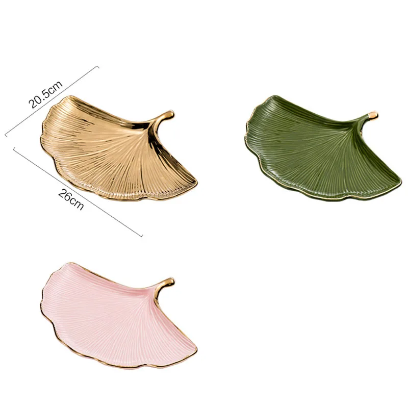 Creative Ginkgo Leaf Decorative Trays Nordic Modern Jewelry Perfume Cosmetic Ceramic Storage Tray Afternoon Tea Dessert Plates 6