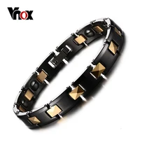 Vnox черный керамический браслет здоровье гематит нержавеющая сталь для женщин элегантные ювелирные изделия
