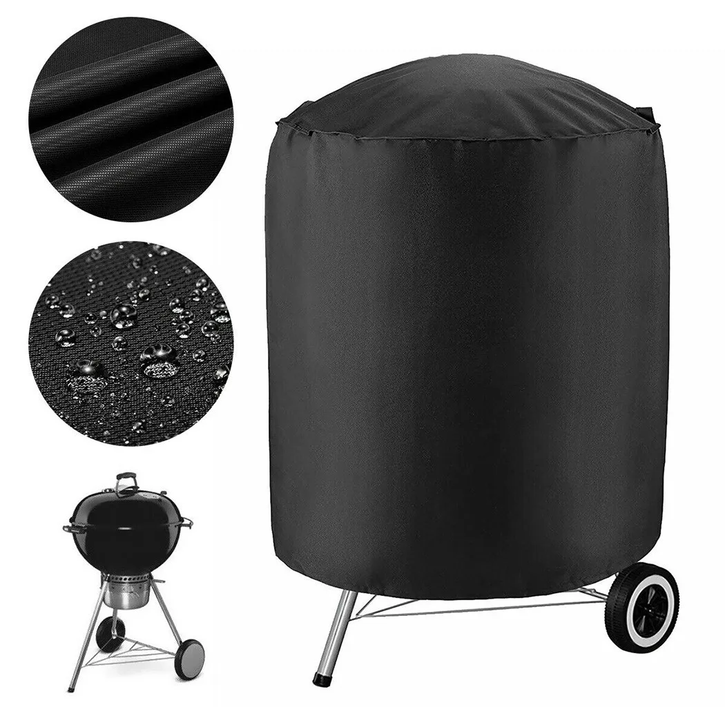 Round Protective Cover Outdoor Garden BBQ Grill Cover Courtyard Oven Waterproof Dust Cover Garden Terrace Oxford Cloth