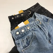 Свободные, хорошо прилегающие, подвернутые джинсы, женские, с пряжкой, дизайн ранней весны, новые, с высокой талией, корейские штаны для отца, 2025