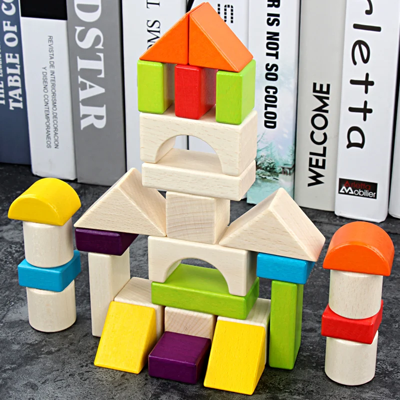 30 шт цветные блоки деревянная коробка, Дошкольное обучение Развивающие игрушки для малышей, без краски/без заусенцев детский подарок строительные блоки