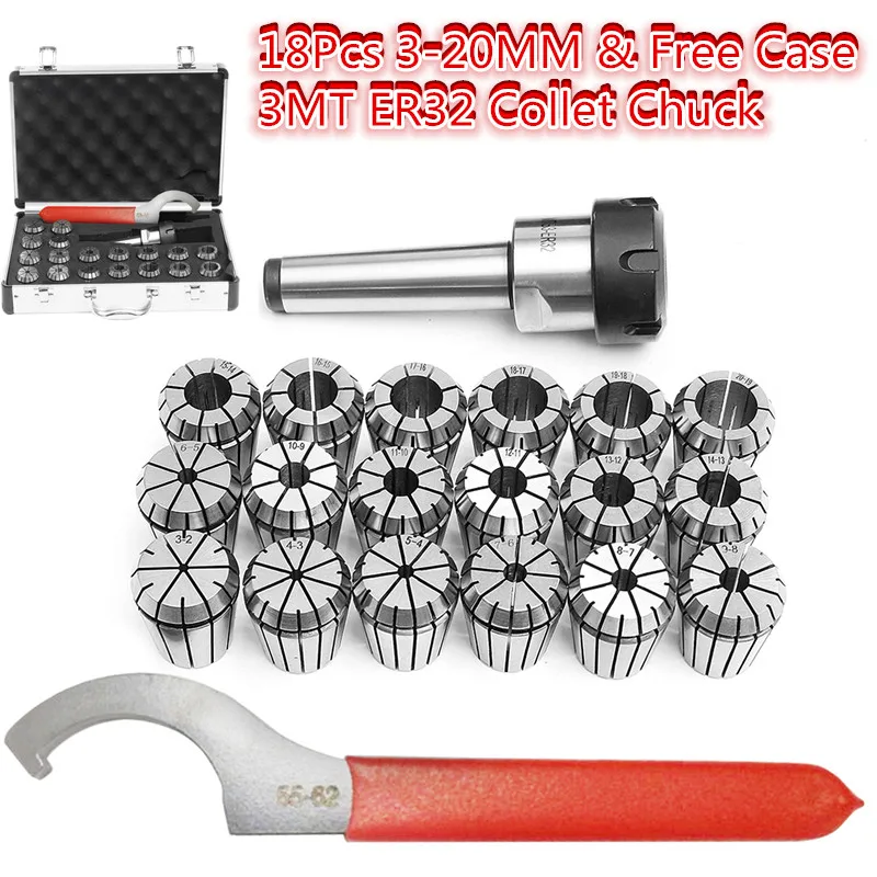 

MT3 Shank With 18Pcs 3-20mm ER32 Collet Chuck Set For CNC Milling Machine Engraving Drilling Tapping Machine Tools