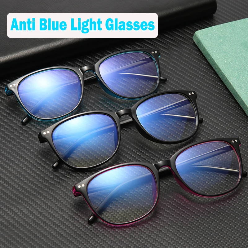 

2022 Anti Blue Light Glasses Women Men Vintage Computer Eyeglasses Frame Fashion Rivet Clear Lens Black Spectacles UV400 F02