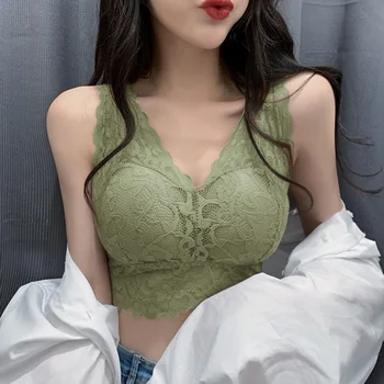 

New Women's Fashion Sexy Lingerie Lace Floral Bralette Push Up Bra Tank Underwear 2020 Lace Solid Bra Crop Tops Brassiere