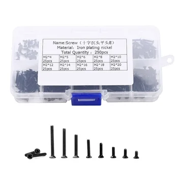 

250Pcs Black Flat head machine Phillips Screws Iron nickel plated Nuts Cover Bolts Furniture Exterior Decor Hardware Fasteners