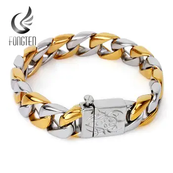 

Fongten Buddha Cuban Link Chain Male Bracelet Gold/Silver Color Stainless Steel Special Fashion Jewelry