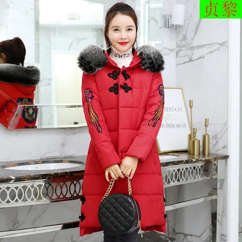 

Ethnic-Style Cotton-padded Jacket Women's 2018 Winter New Style Dongdaemun over-the-Knee Short-height Slimming down Feather Cott
