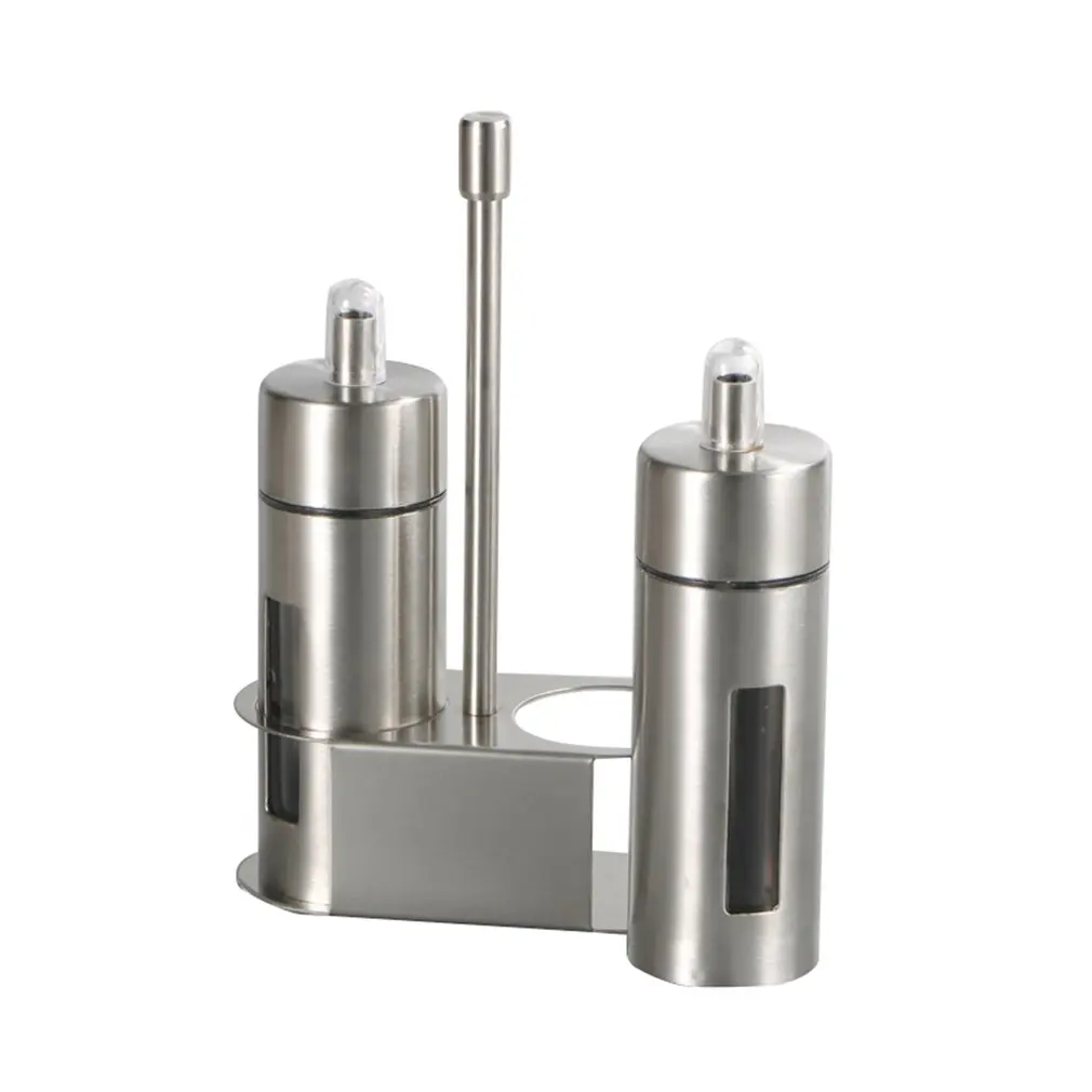 

2PCS 80ML Stainless Steel Cooking Seasoning Bottle Dispenser set Oil Vinegar Sauce Storage Bottles Kitchen Tools With stand