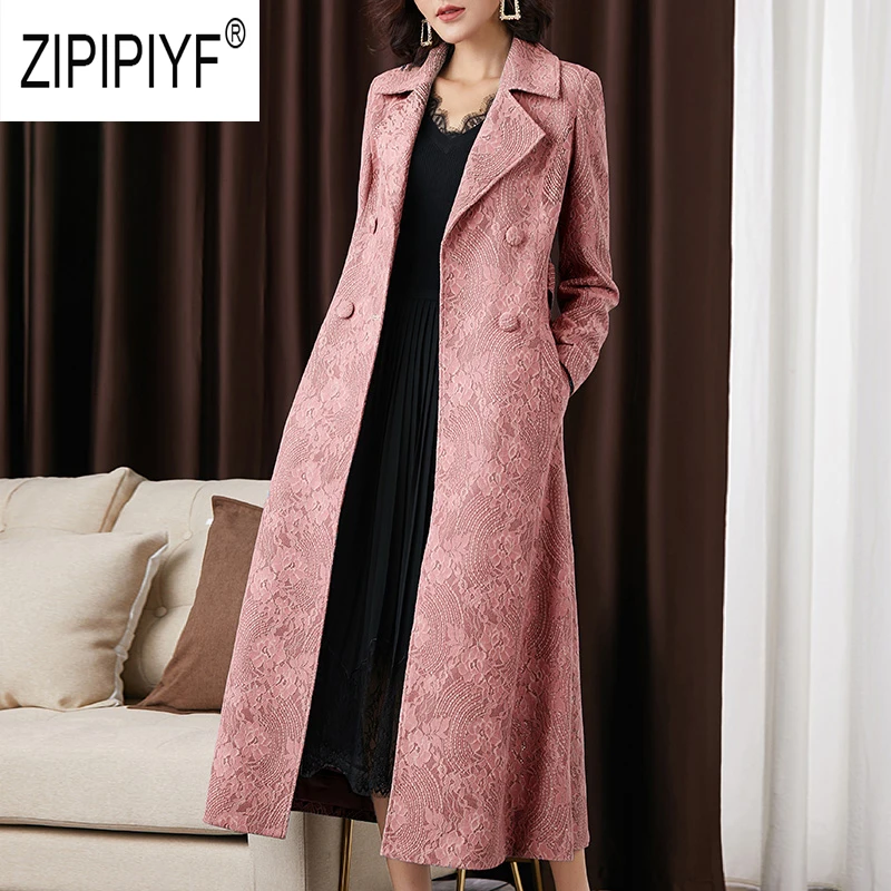 2019 осенние модные женские тренчи с карманами и длинным рукавом двубортные