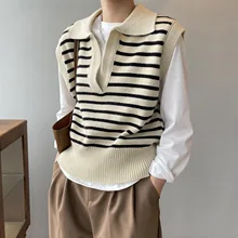 Shuangliang striped sweater vest female 2021 autumn new Korean version of retro loose sleeveless vest y1968