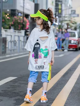 

2020 new summer girls' mid-length t-shirt half-sleeved foreign t-shirt skirt children's cotton t-shirt tide