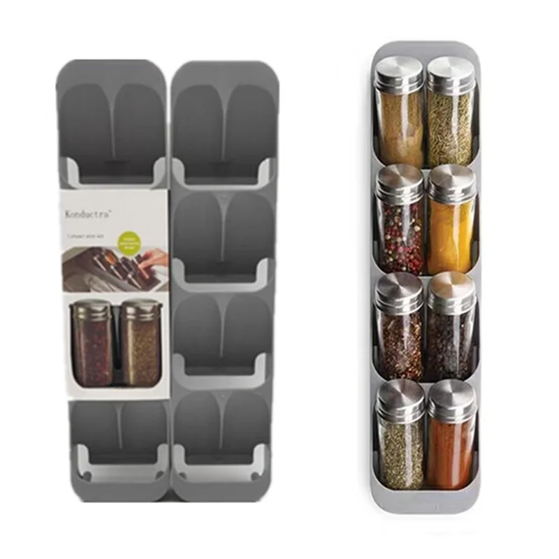 Eight Slots Drawer Condiment Seasoning Bottle Storage Holder 8 Grid