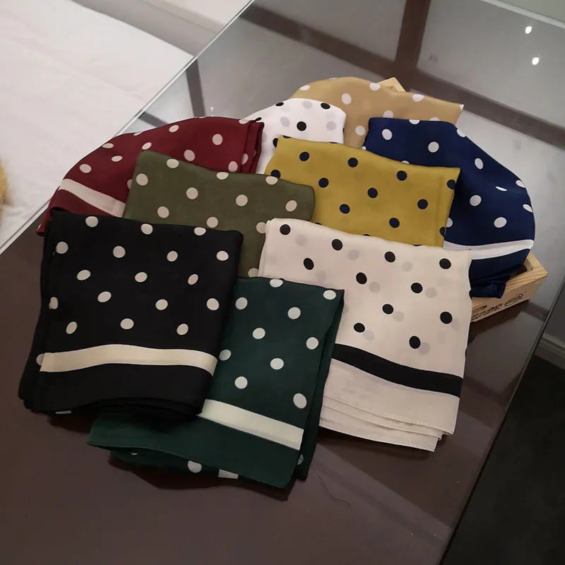 

2019 Autumn New 70CM Silk Scarf Small Kerchief Retro Dark Green Wave Point Pattern Neckerchief Decorative Bags Head Scarf Shawl