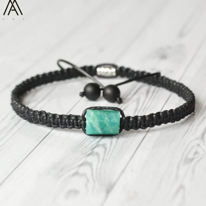 Natural Amazon Stone Nugget Beads 6mm Matted Black Agates Round Cord Knot Handmade Braided Bracelet For Women BR004AMD | Украшения и