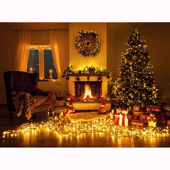 

Fireplace Christmas Tree Tapestry Christmas Day Hanging Cloth Scene Decoration Wall Covering Multiple Sizes Happy New Year