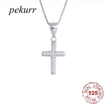 

Classic Big Zircon Cross Female Pendants 925 Sterling Silver Necklaces For Women Long Chain Collar Christ Fashion Jewelry