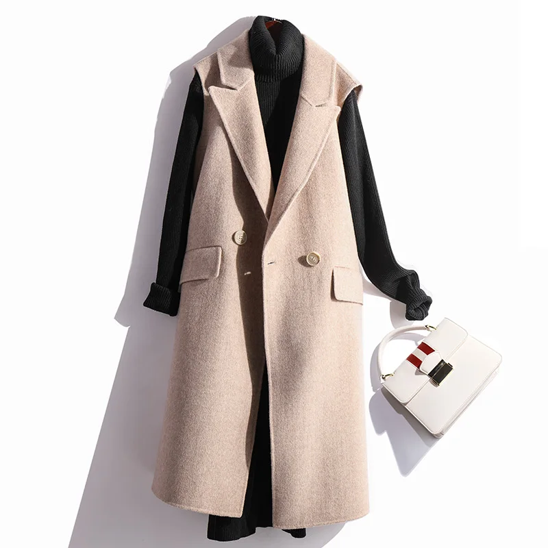 Plus Size Double Faced Cashmere Coat Women Winter New Mid Long Woolen Coats Wool Jacket Parka Female Outerwear Clothes Lady