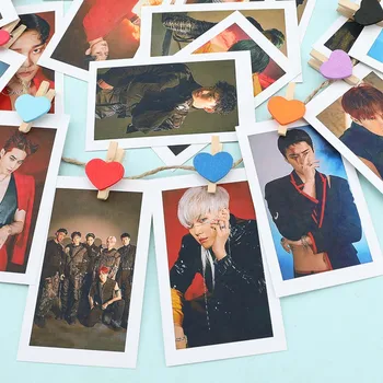 

20Pcs/set KPOP EXO Paper Lomo Card Photo Card With Clips And Rope Photocard Fans Gift Collection Stationery Set