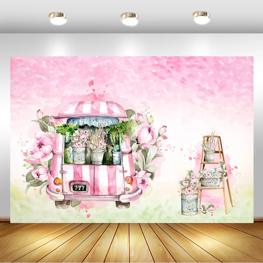 Розовый грузовик цветы Новорожденный ребенок фотография фон для фотостудии