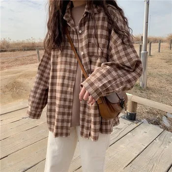 

2020 Spring And Autumn New Korean Youth Popular Loose Plaid Long Sleeve Shirt Fashion Casual Wild Top Jacket Yellow / Black