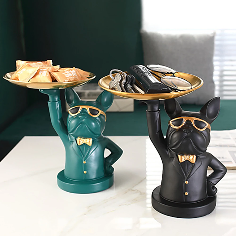 French Bulldog Figurine with Tray Porch Cabinet Sculpture Table Key Coin Storage Statue Decoration Ornament for Home Living Room | Дом и сад