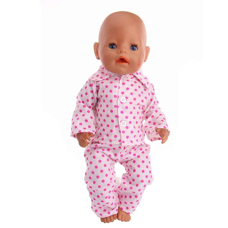 Doll clothing polka dot girl pajamas for 18-inch American dolls and 43cm baby doll clothes accessories, children's best gifts