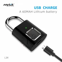 Anytek дверной замок L34 замок с отпечатком пальца безопасности без ключа USB Перезаряжаемый мини дверь багаж алюминиевый сплав отпечаток пальца Замок