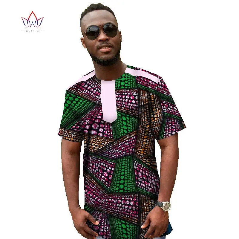 

2017 Bright Print Men African T-shirt Slim Fit Men Tops Customized Africa National Clothes Fashion Dashiki T-shirt BRW WYN29