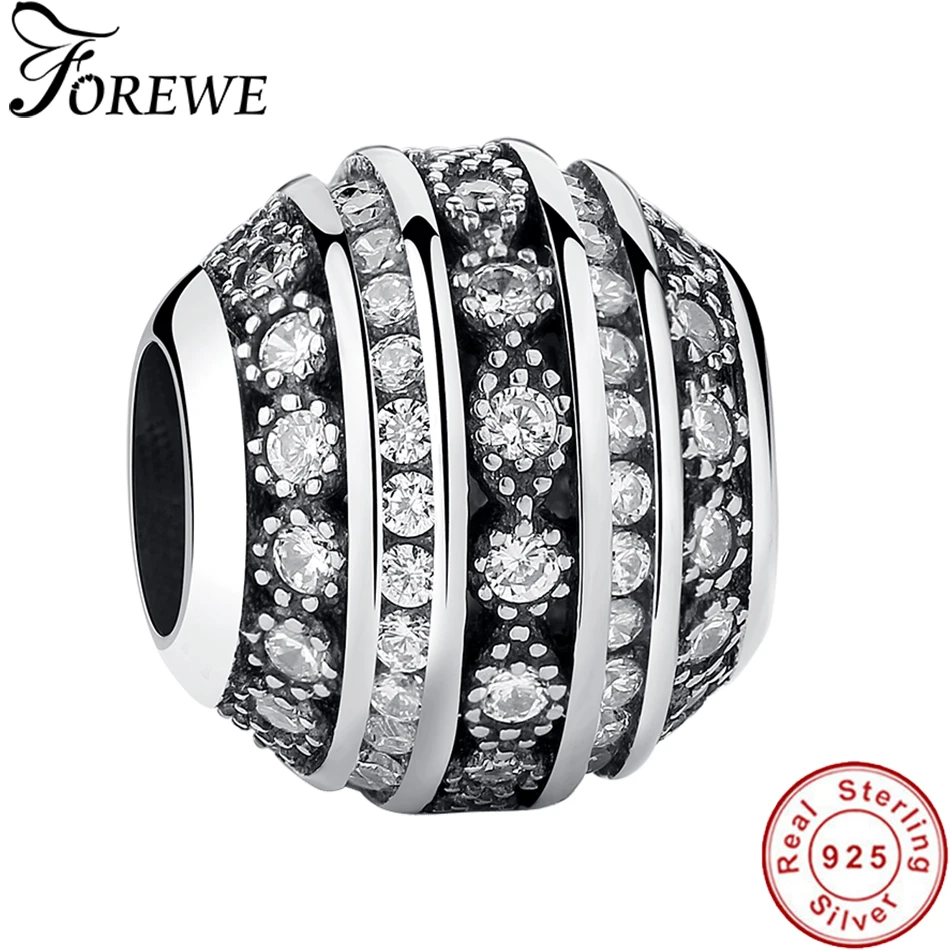 

Forewe Authentic 925 Sterling Silver Dazzing Clear Crystal Round Sliver Charms Fit Charm Bracelets Necklace DIY Jewelry Gift