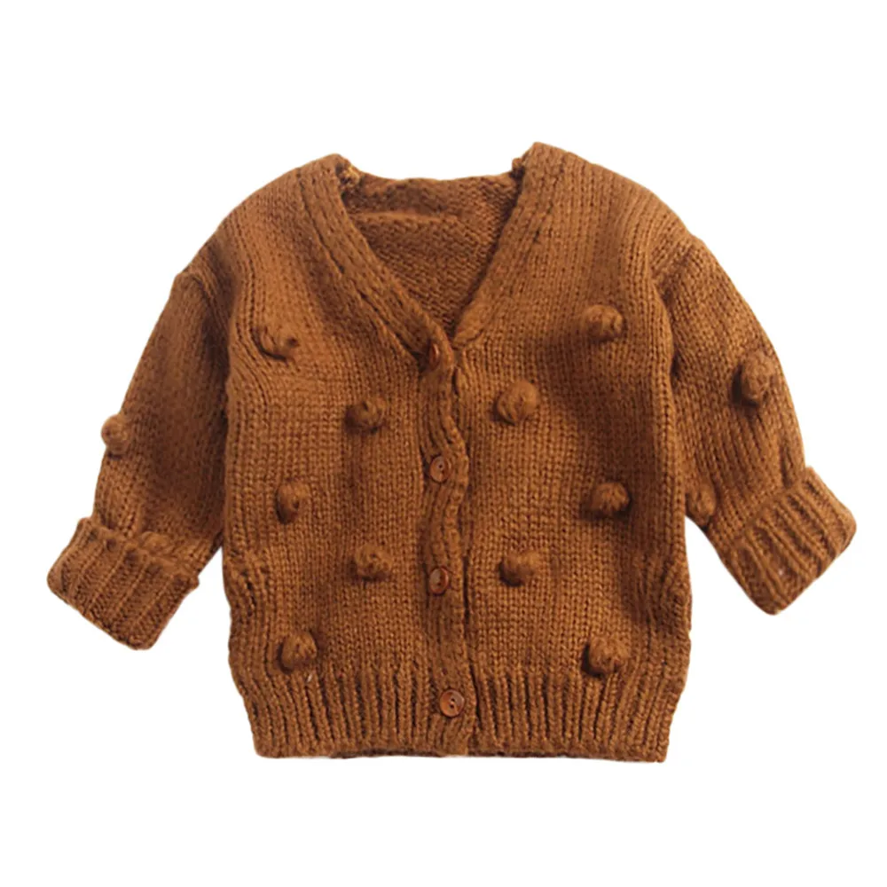 Вязаный детский свитер; коллекция года; зимний Кардиган для новорожденных; свитера для маленьких мальчиков; куртки на пуговицах; осеннее пальто для маленьких девочек - Цвет: browm