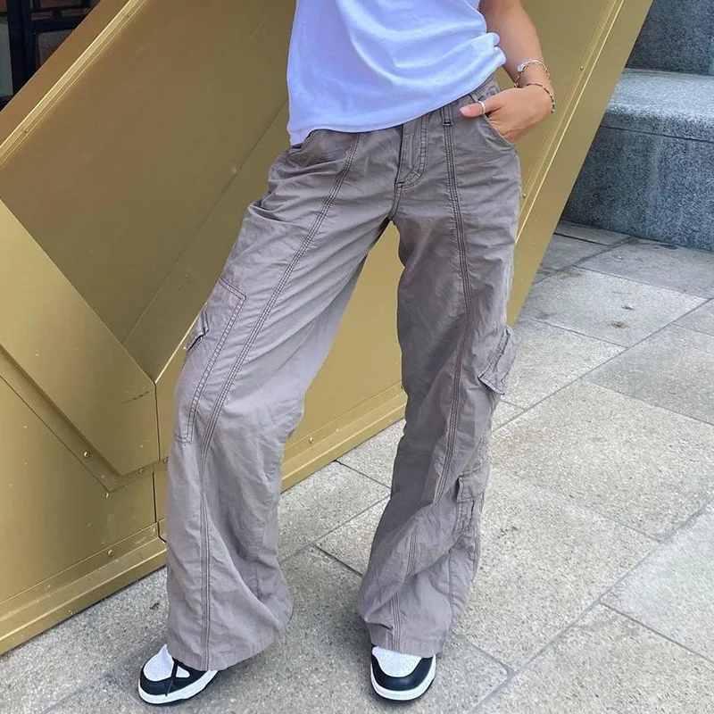 Sweetown Khaki Solid Baggy Cargo Pants Women Low Waist Mom Jeans Vintage  90s Grunge Streetwear Casual Hippie Denim Trousers - Jeans - AliExpress