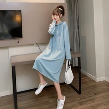 

Maternity Clothes Spring Autumn Cotton Long Sleeve Loose Stylish Slimming Dress for Pregnant Women Mom Dress Hooded Women Knit