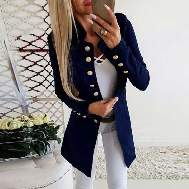 

HEFLASHOR 2019 Autumn Winter Women's Coat Standing Collar Long Sleeve Single-breasted Slim Fit Coat Hot Sale Button Jacket Femme