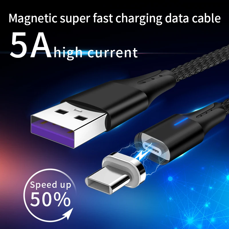 Магнитный кабель 5A Supercharge Micro usb type C, зарядный провод для huawei P30 P20 mate 20 Pro, линия быстрой зарядки для iPhone XS MAX