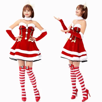 

New Santa Claus Costume Cosplay Adult Christmas Costume For Women Santa Claus Dress Up Carnival Party Suit