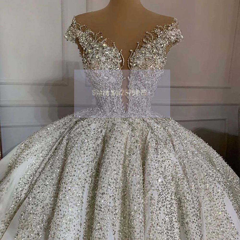 African Luxury Sparkly Wedding Dress Sequined Beaded Crystal Ball Gown Floor-Length Vintage Wedding Gowns Bridal Gowns Dubai
