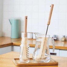 Cepillos de limpieza con mango de madera largo para botella de bebé, Kit de limpiador de vasos de leche, herramientas de cocina para el hogar