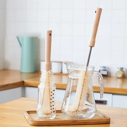 Longo punho de madeira escovas de limpeza para a garrafa do bebê copo de leite limpeza kit tubo de vidro ferramentas limpeza cozinha em casa ferramenta