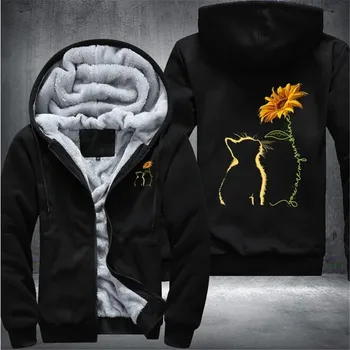 

Cat Sunflower Mens Winter Hoodies Male 2020 New Harajuku Casual Sweatshirts Hooded Zipper Warm Sportswear Thicken Warm Outwear