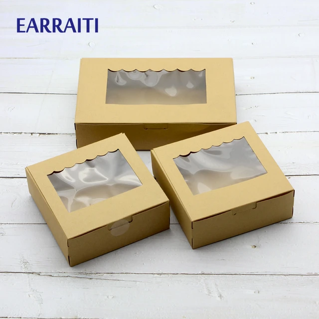 Caja de cartón plegable con ventana de PVC transparente, embalaje en blanco  para regalo, boda, fiesta de cumpleaños, dulces, galletas y pasteles, 20  unidades - AliExpress