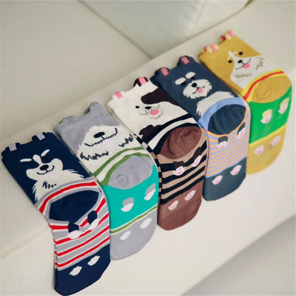

2020 New Cotton Cartoon Kawaii Tide Socks Cute Shiba Animal Bull Terrier Beagle Short Socks Funny Women Men Short Happy Socks